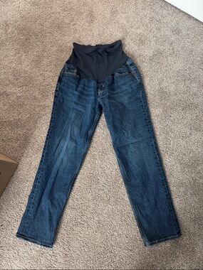 Old Navy Dark Blue Maternity Straight-Leg Jeans with Black Belly Panel